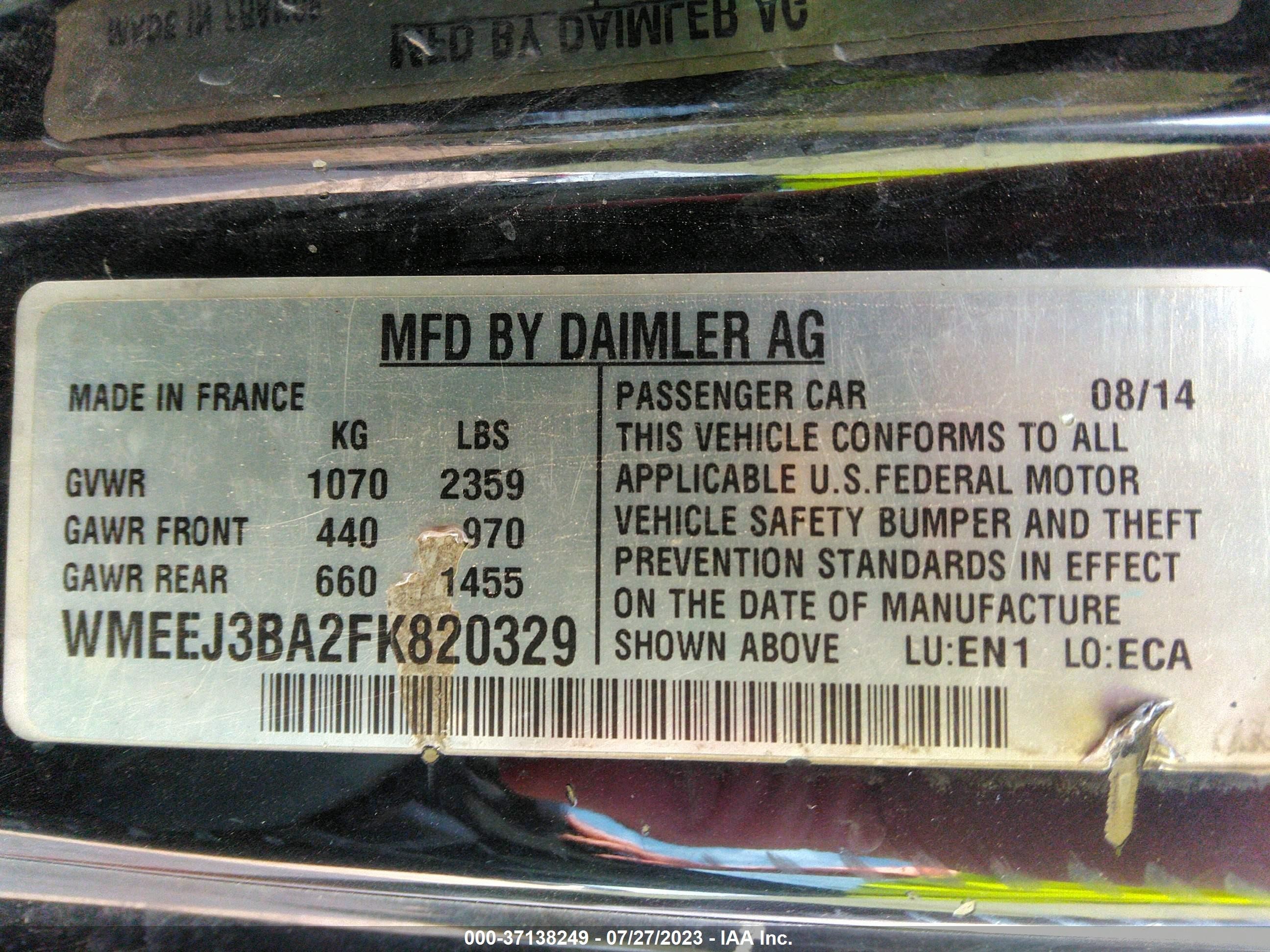 Photo 8 VIN: WMEEJ3BA2FK820329 - SMART FORTWO 