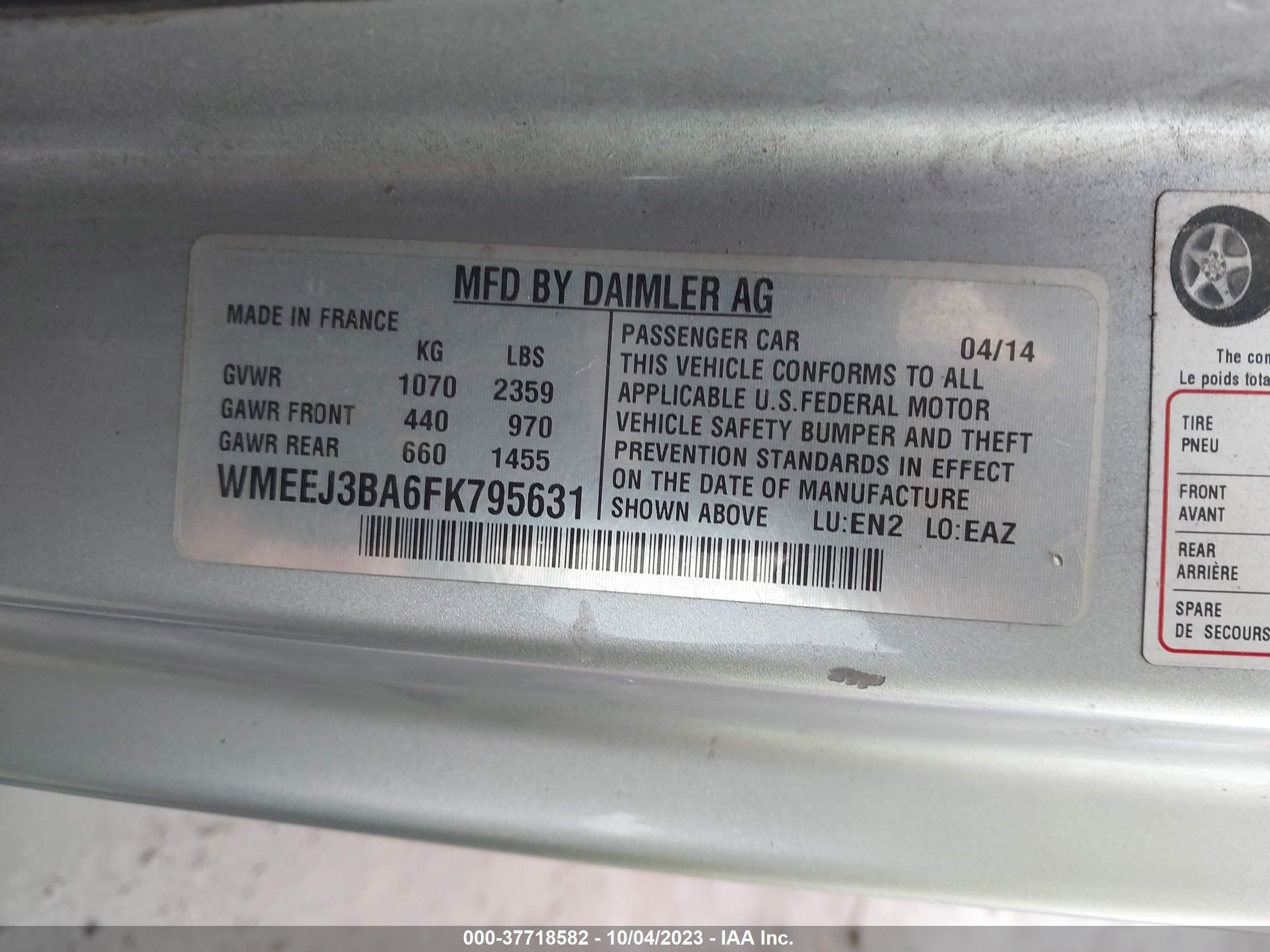 Photo 8 VIN: WMEEJ3BA6FK795631 - SMART FORTWO 