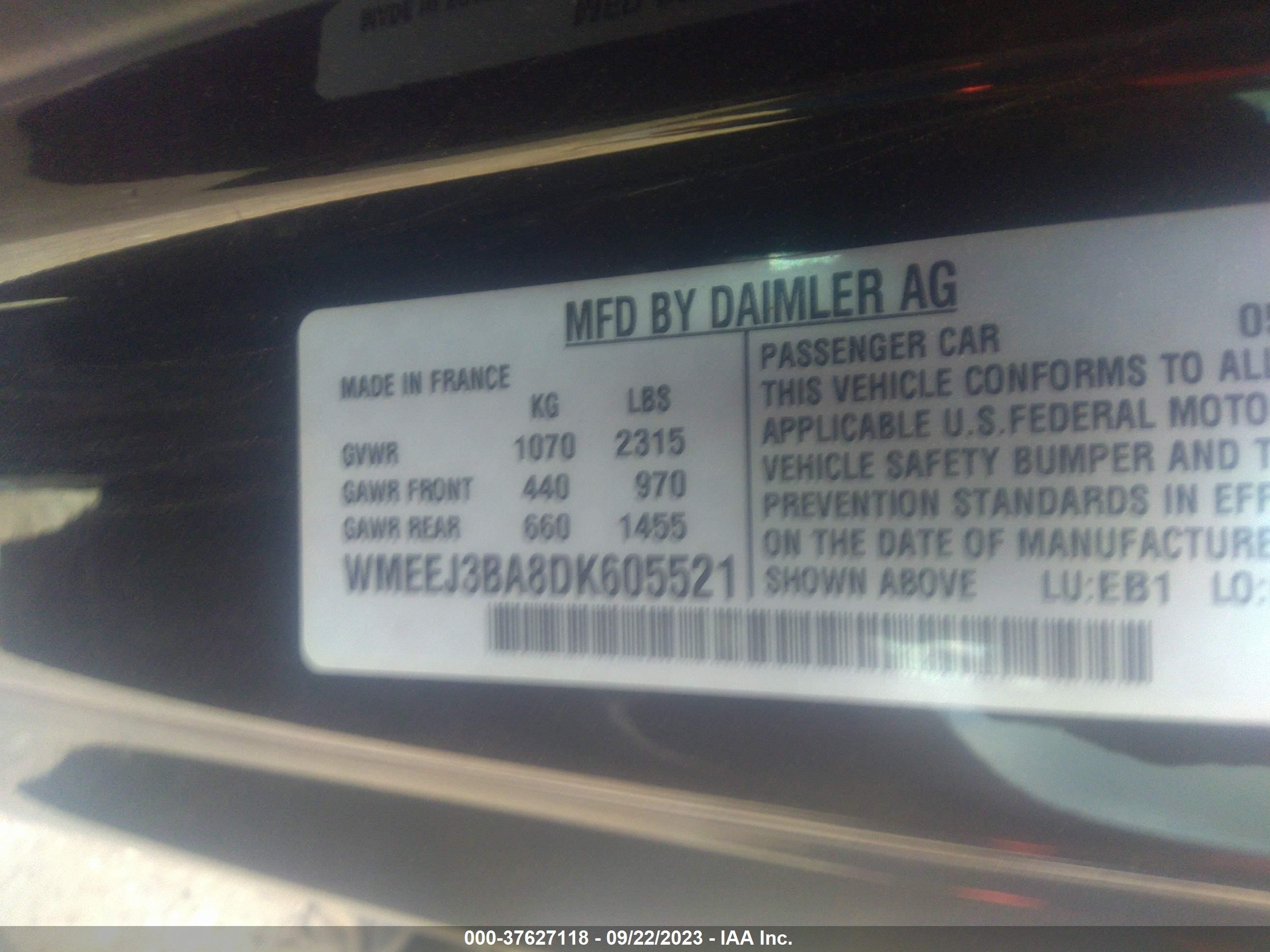 Photo 8 VIN: WMEEJ3BA8DK605521 - SMART FORTWO 