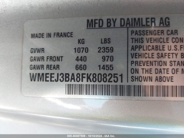 Photo 8 VIN: WMEEJ3BA8FK808251 - SMART FORTWO 