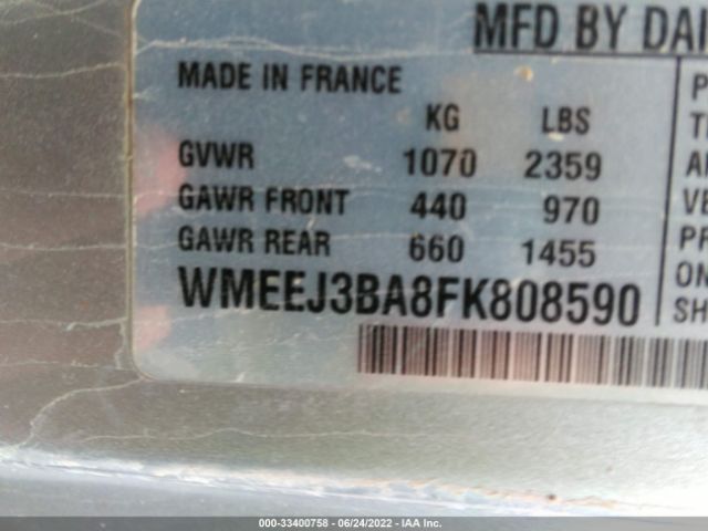 Photo 8 VIN: WMEEJ3BA8FK808590 - SMART FORTWO 