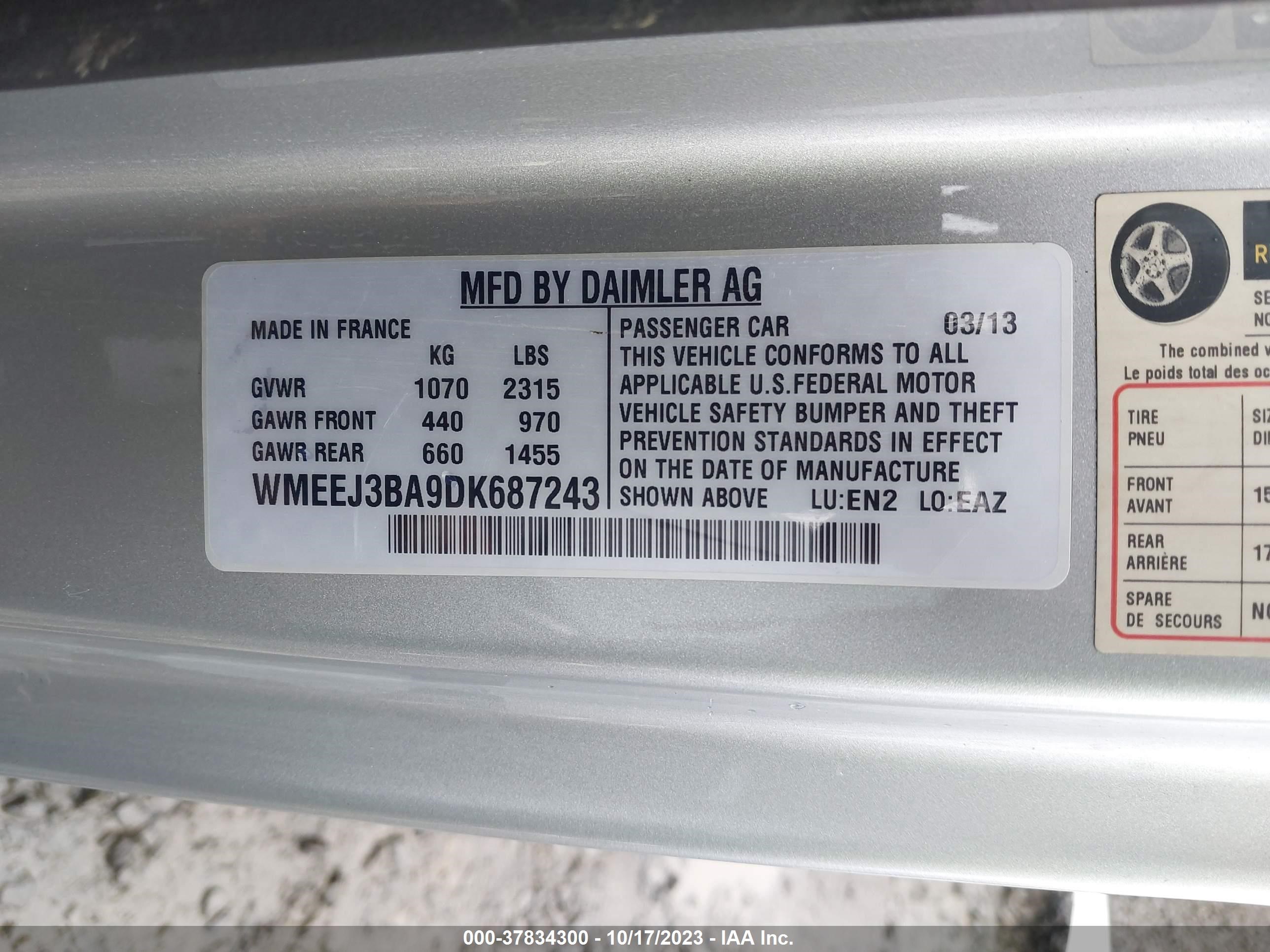 Photo 8 VIN: WMEEJ3BA9DK687243 - SMART FORTWO 