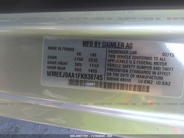 Photo 8 VIN: WMEEJ9AA1FK838745 - SMART FORTWO ELECTRIC DRIVE 