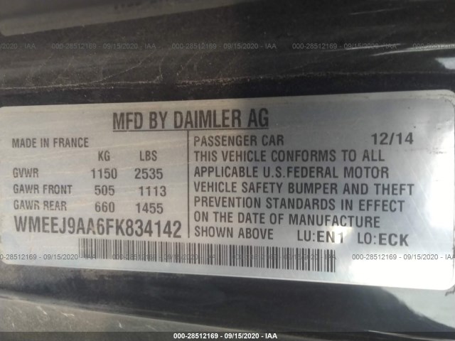 Photo 8 VIN: WMEEJ9AA6FK834142 - SMART FORTWO ELECTRIC DRIVE 