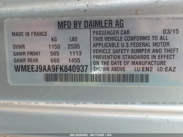 Photo 8 VIN: WMEEJ9AA9FK840937 - SMART FORTWO ELECTRIC DRIVE 