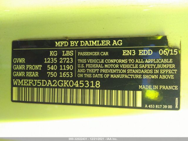 Photo 8 VIN: WMEFJ5DA2GK045318 - SMART FORTWO 