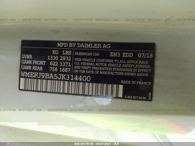 Photo 8 VIN: WMEFJ9BA5JK314400 - SMART FORTWO ELECTRIC DRIVE 