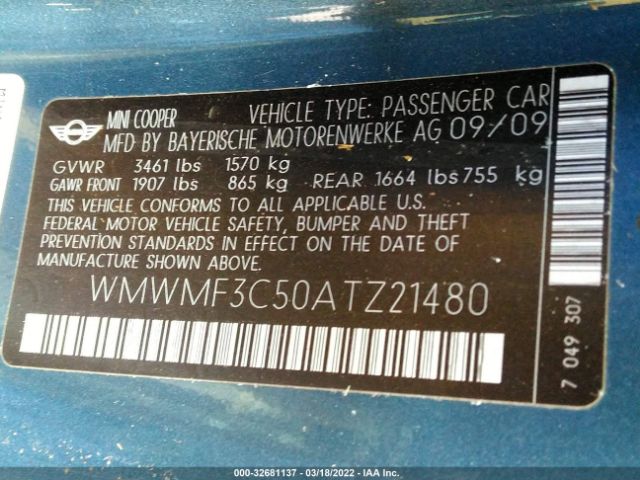 Photo 8 VIN: WMWMF3C50ATZ21480 - MINI COOPER HARDTOP 