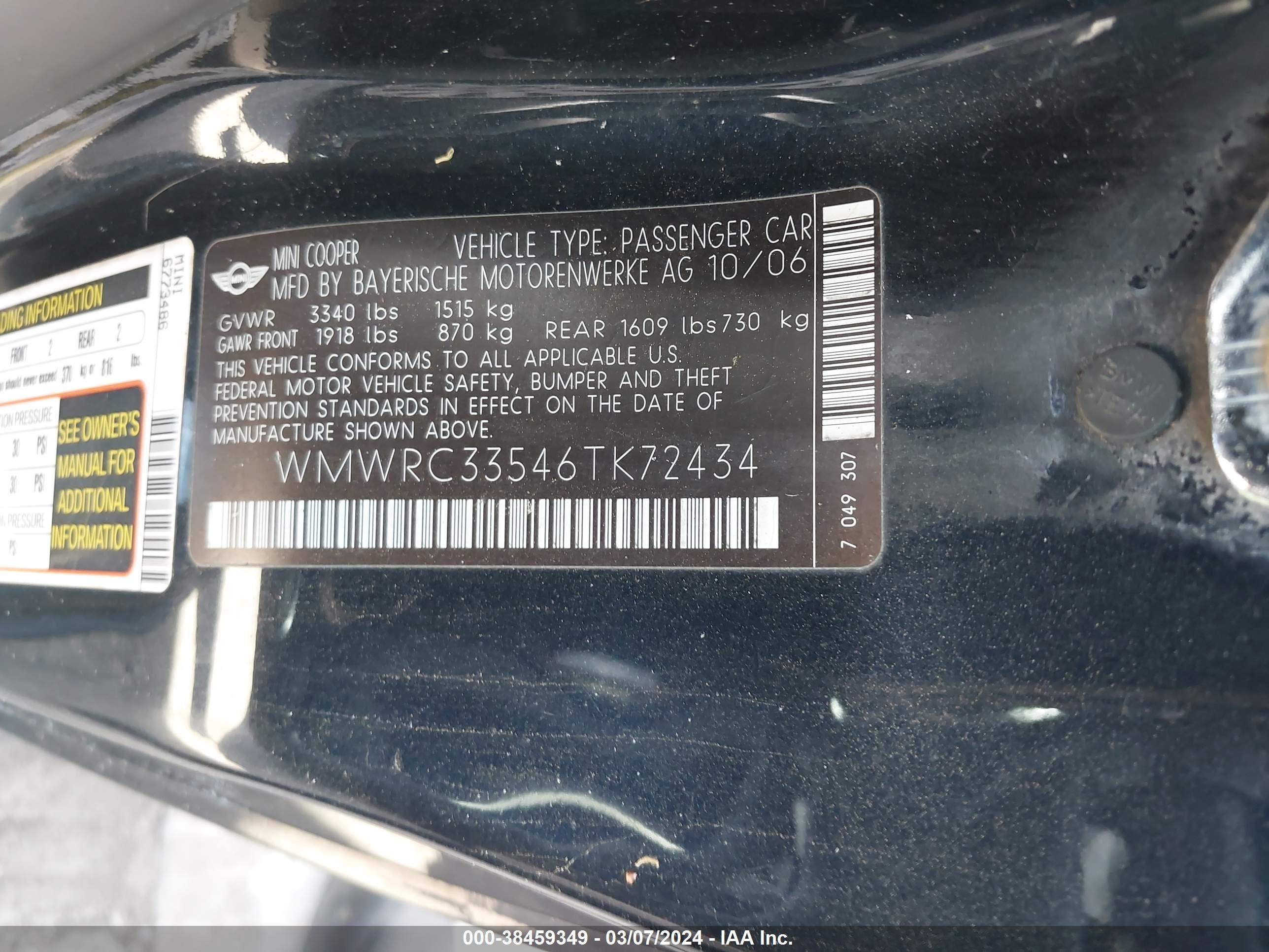 Photo 8 VIN: WMWRC33546TK72434 - MINI COOPER 