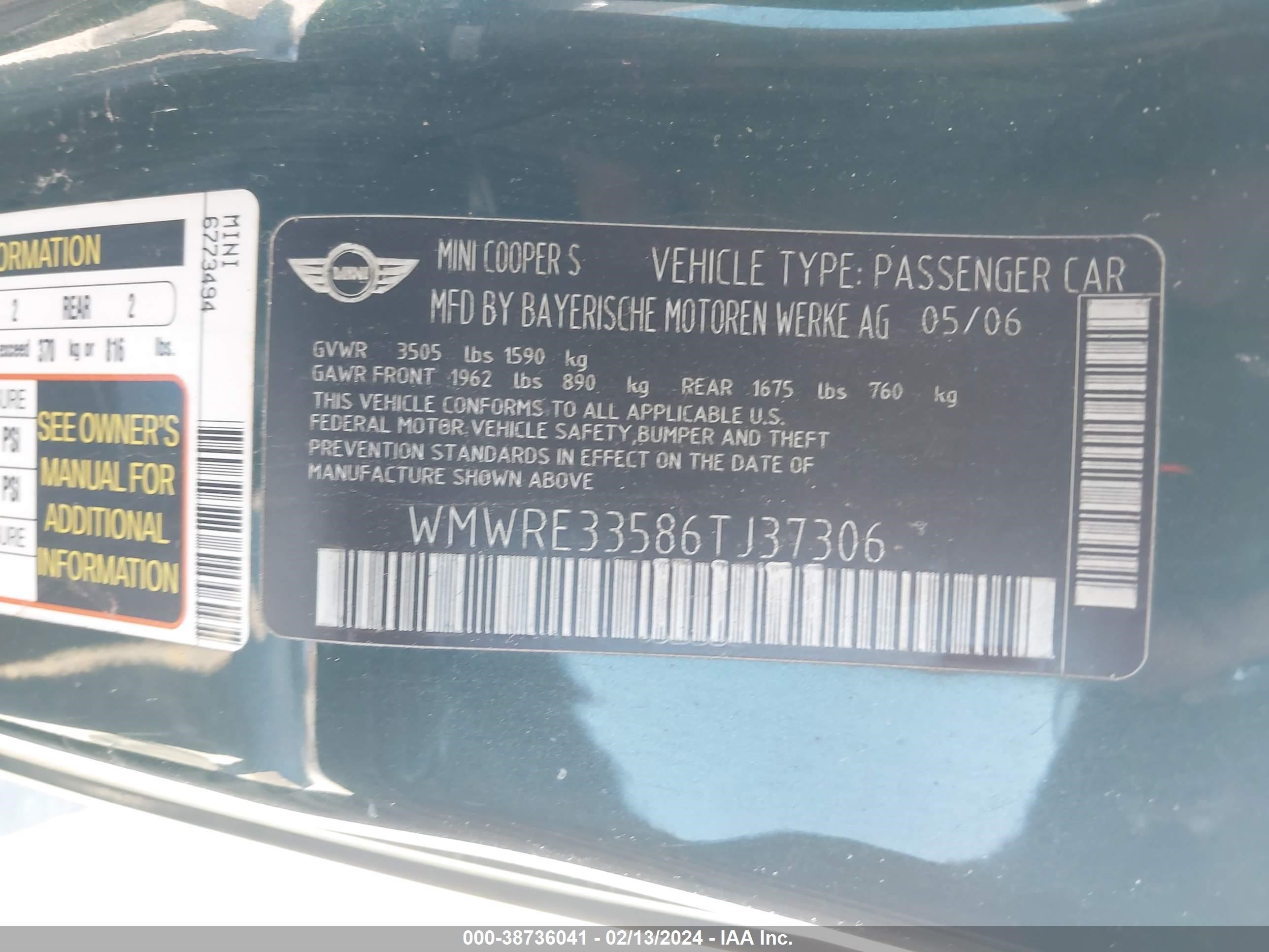 Photo 8 VIN: WMWRE33586TJ37306 - MINI COOPER 