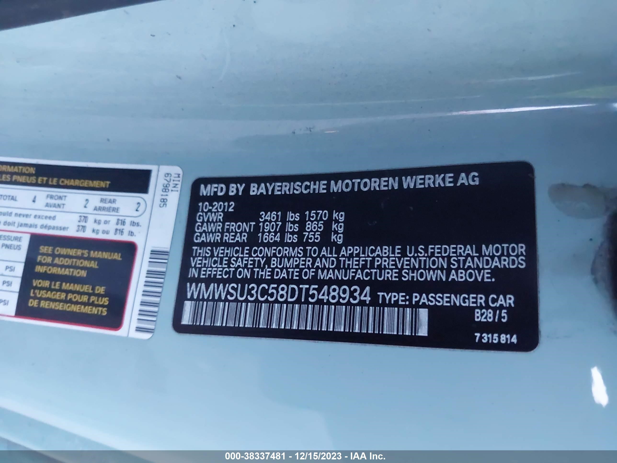 Photo 7 VIN: WMWSU3C58DT548934 - MINI HARD TOP 