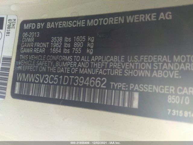 Photo 8 VIN: WMWSV3C51DT394662 - MINI COOPER HARDTOP 