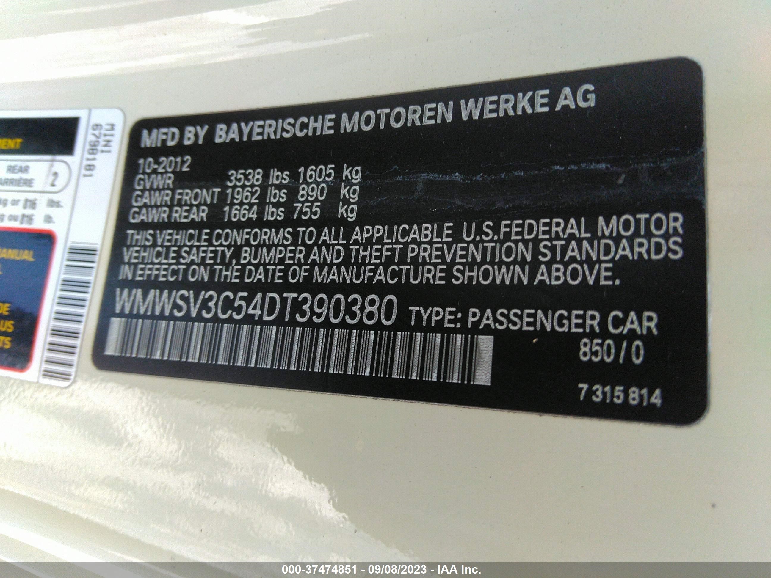 Photo 8 VIN: WMWSV3C54DT390380 - MINI HARD TOP 