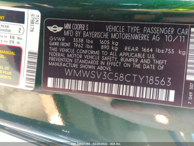 Photo 8 VIN: WMWSV3C58CTY18563 - MINI COOPER HARDTOP 