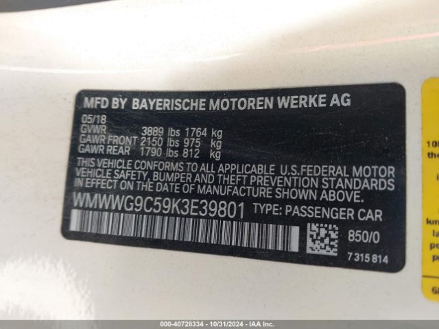 Photo 8 VIN: WMWWG9C59K3E39801 - MINI COOPER CONVERTIBLE 