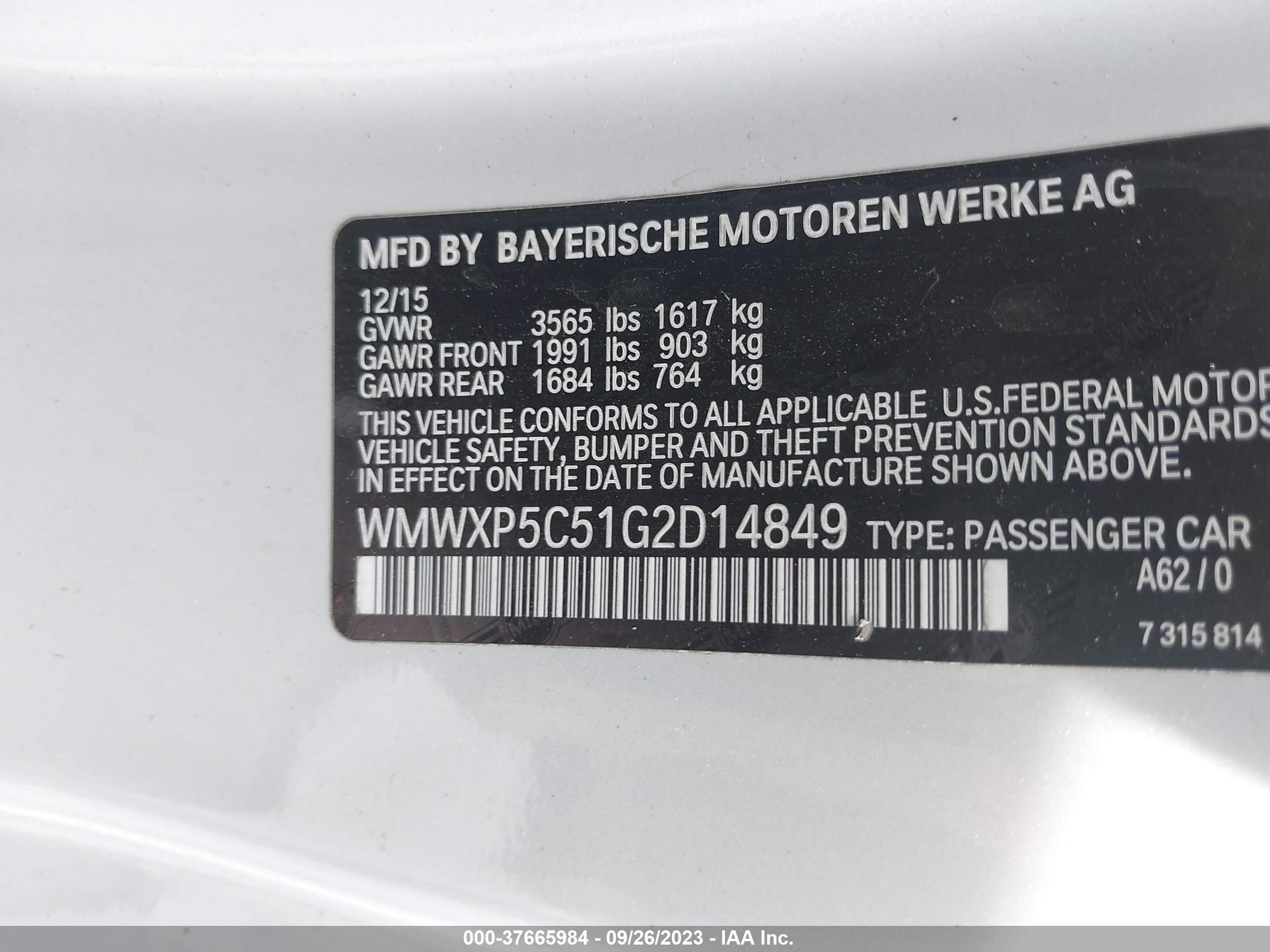 Photo 8 VIN: WMWXP5C51G2D14849 - MINI COOPER 