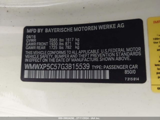 Photo 8 VIN: WMWXP5C57G3B15539 - MINI HARDTOP 