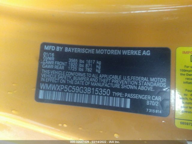 Photo 8 VIN: WMWXP5C59G3B15350 - MINI COOPER HARDTOP 