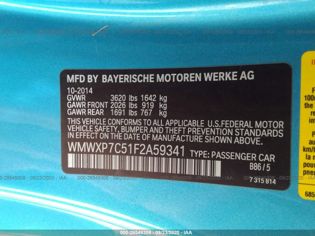 Photo 8 VIN: WMWXP7C51F2A59341 - MINI COOPER HARDTOP 