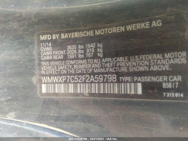 Photo 8 VIN: WMWXP7C52F2A59798 - MINI COOPER HARDTOP 