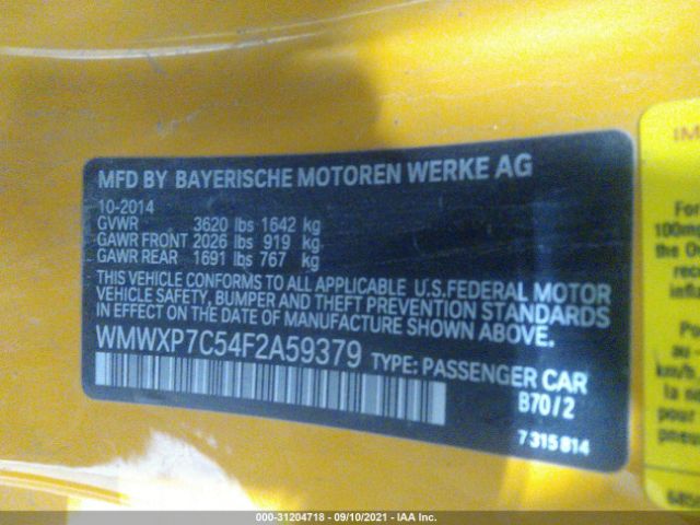 Photo 8 VIN: WMWXP7C54F2A59379 - MINI COOPER HARDTOP 