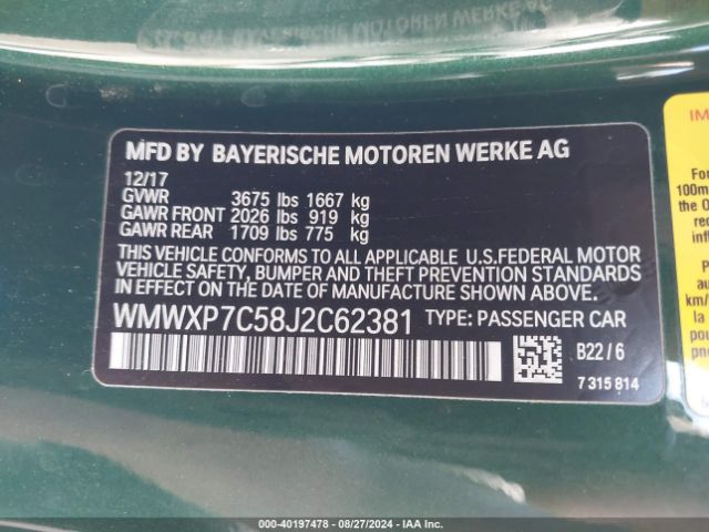 Photo 8 VIN: WMWXP7C58J2C62381 - MINI HARDTOP 