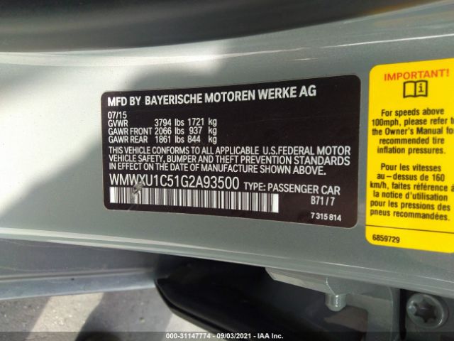 Photo 8 VIN: WMWXU1C51G2A93500 - MINI COOPER HARDTOP 4 DOOR 