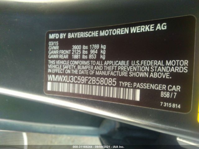 Photo 8 VIN: WMWXU3C59F2B58085 - MINI COOPER HARDTOP 4 DOOR 