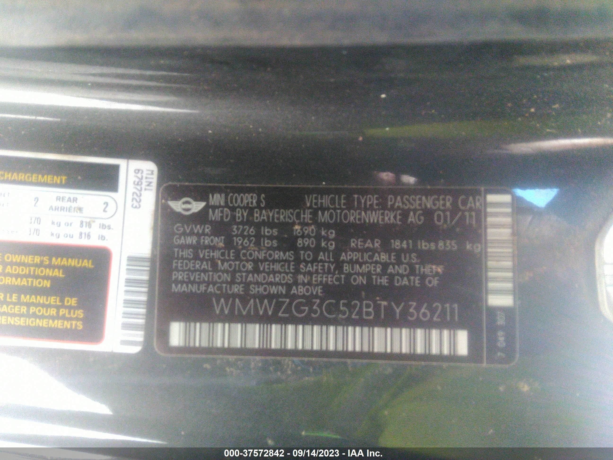 Photo 8 VIN: WMWZG3C52BTY36211 - MINI COOPER CLUBMAN 