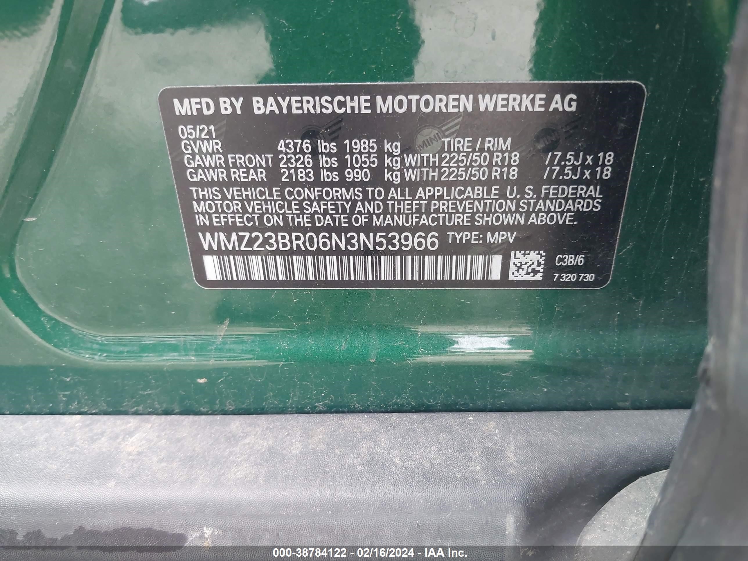 Photo 8 VIN: WMZ23BR06N3N53966 - MINI COUNTRYMAN 