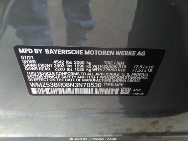 Photo 8 VIN: WMZ53BR08N3N70538 - MINI COUNTRYMAN 