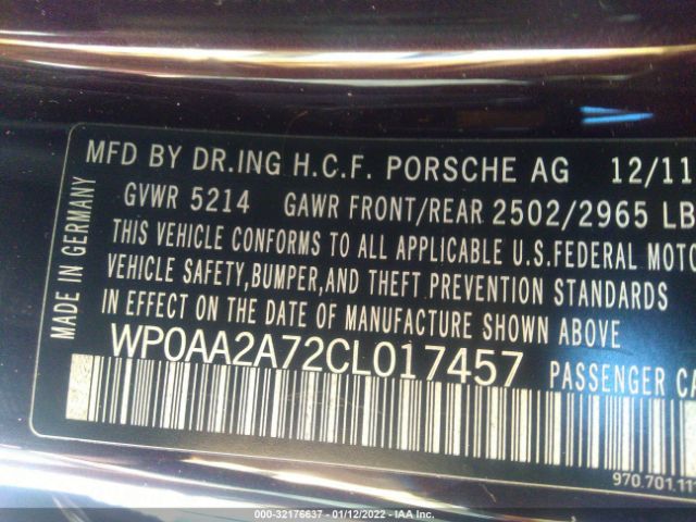 Photo 8 VIN: WP0AA2A72CL017457 - PORSCHE PANAMERA 