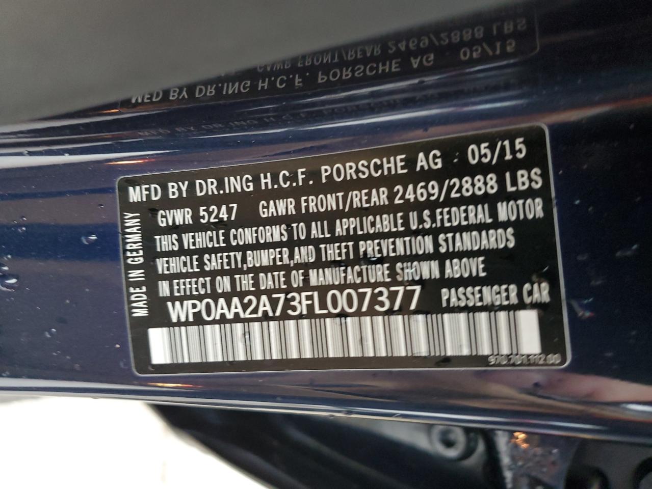 Photo 12 VIN: WP0AA2A73FL007377 - PORSCHE PANAMERA 