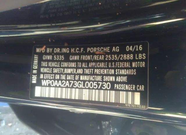 Photo 8 VIN: WP0AA2A73GL005730 - PORSCHE PANAMERA 