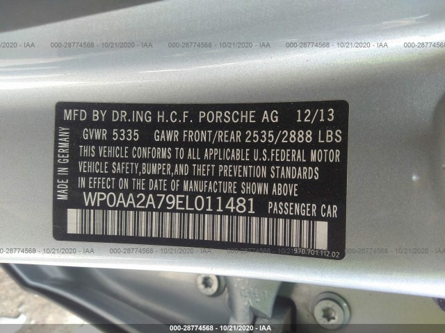 Photo 8 VIN: WP0AA2A79EL011481 - PORSCHE PANAMERA 