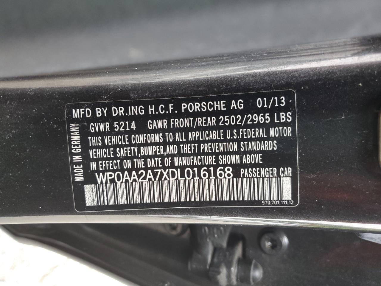 Photo 11 VIN: WP0AA2A7XDL016168 - PORSCHE PANAMERA 