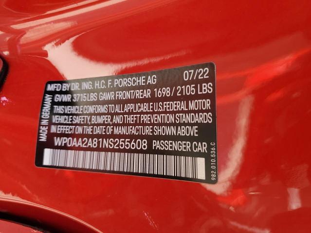 Photo 11 VIN: WP0AA2A81NS255608 - PORSCHE CAYMAN 