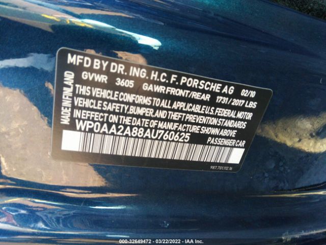 Photo 8 VIN: WP0AA2A88AU760625 - PORSCHE CAYMAN 