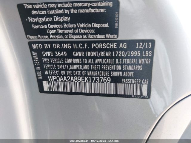 Photo 8 VIN: WP0AA2A89EK173769 - PORSCHE CAYMAN 