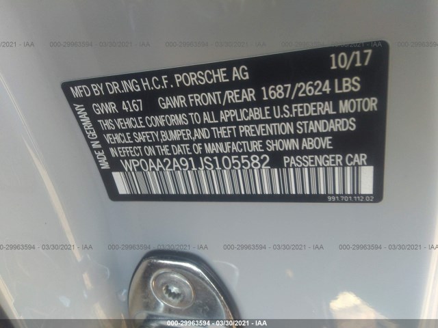 Photo 8 VIN: WP0AA2A91JS105582 - PORSCHE 911 