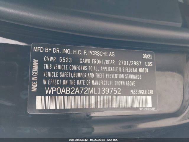 Photo 8 VIN: WP0AB2A72ML139752 - PORSCHE PANAMERA 