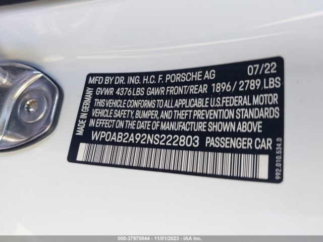 Photo 8 VIN: WP0AB2A92NS222803 - PORSCHE 911 