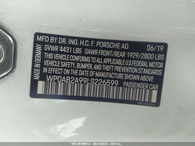 Photo 8 VIN: WP0AB2A99LS226599 - PORSCHE 911 