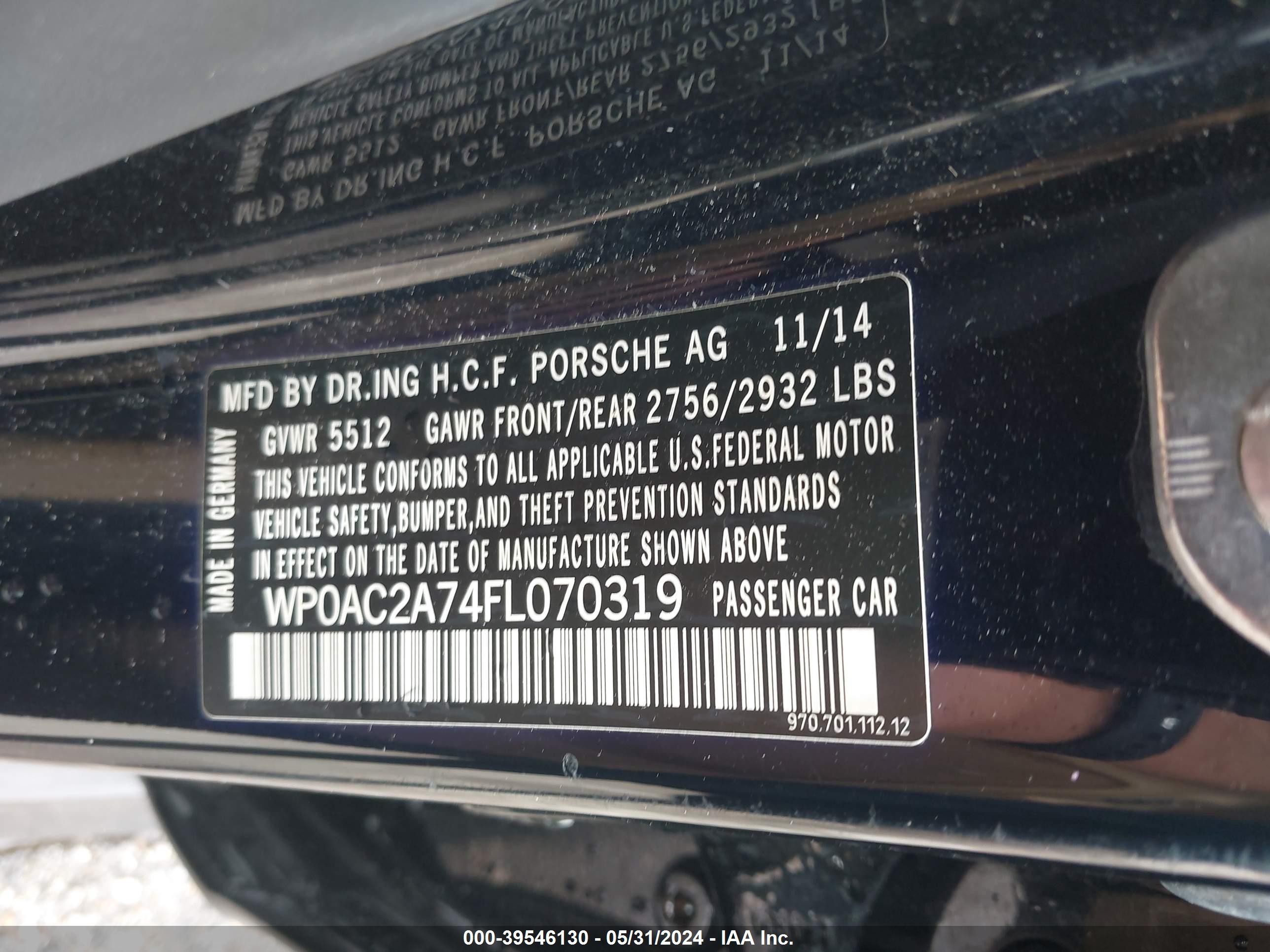 Photo 8 VIN: WP0AC2A74FL070319 - PORSCHE PANAMERA 