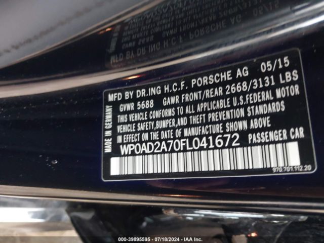 Photo 8 VIN: WP0AD2A70FL041672 - PORSCHE PANAMERA 