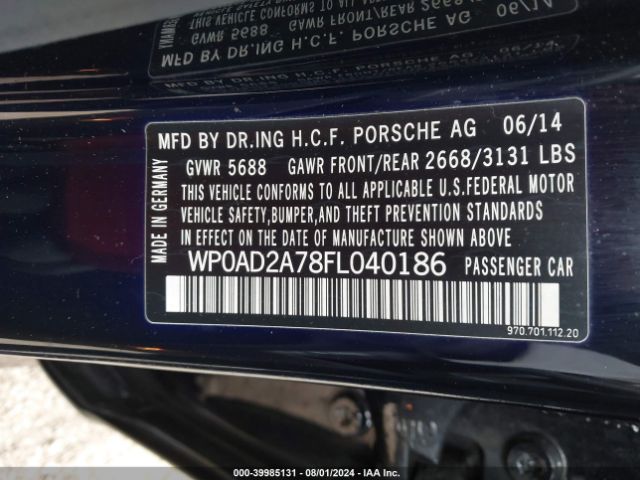 Photo 8 VIN: WP0AD2A78FL040186 - PORSCHE PANAMERA 