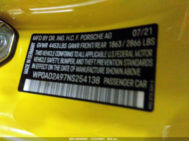 Photo 8 VIN: WP0AD2A97NS254138 - PORSCHE 911 