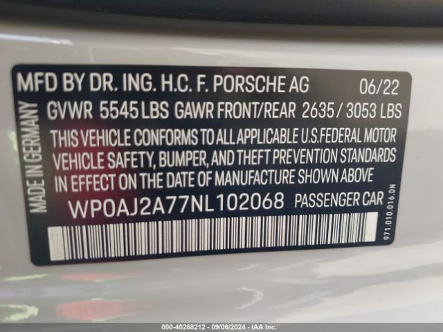 Photo 8 VIN: WP0AJ2A77NL102068 - PORSCHE PANAMERA 