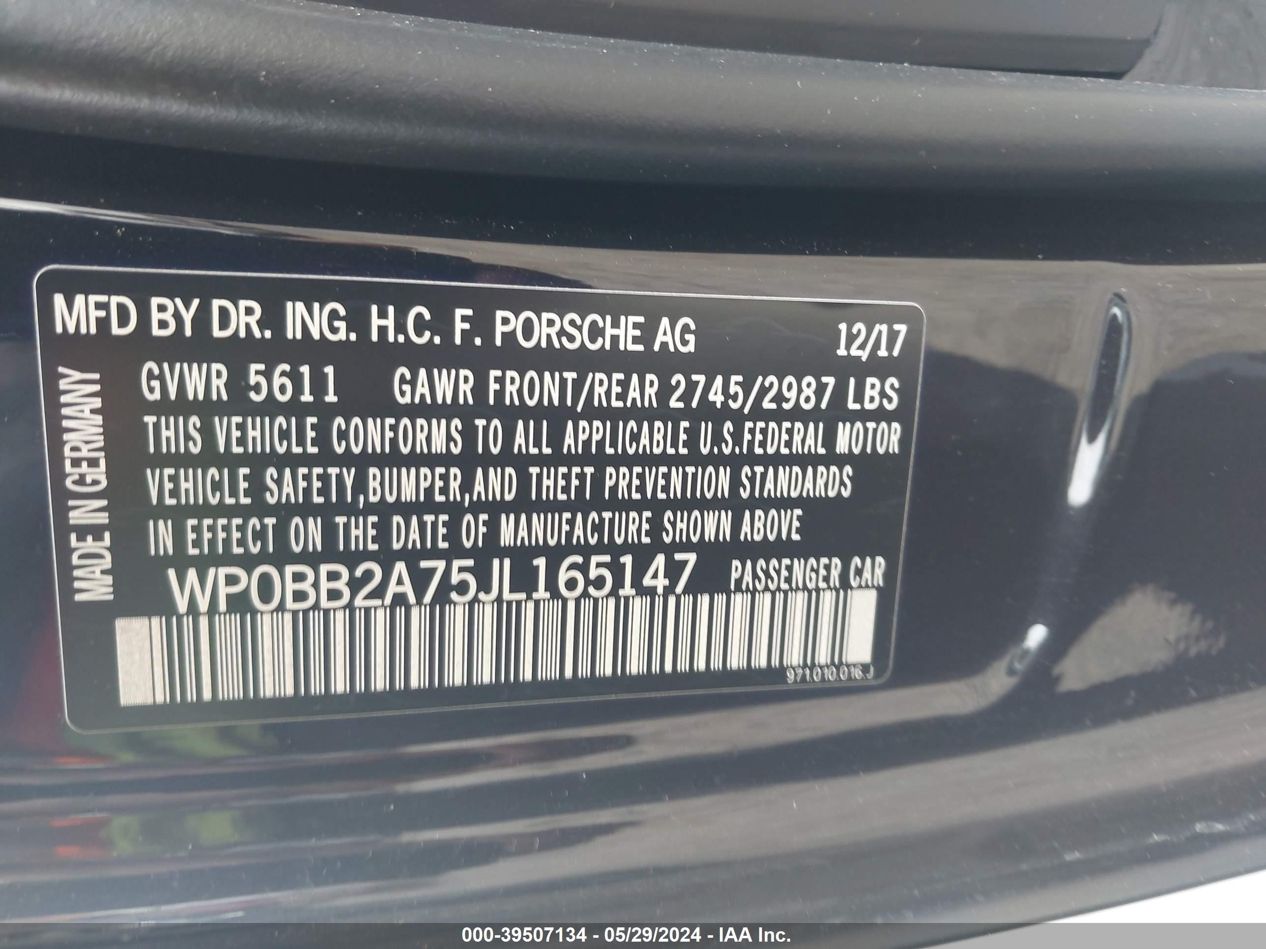 Photo 8 VIN: WP0BB2A75JL165147 - PORSCHE PANAMERA 