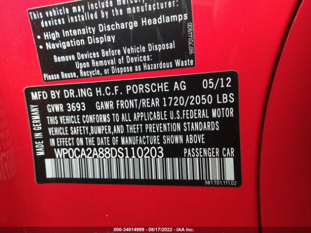 Photo 8 VIN: WP0CA2A88DS110203 - PORSCHE BOXSTER 